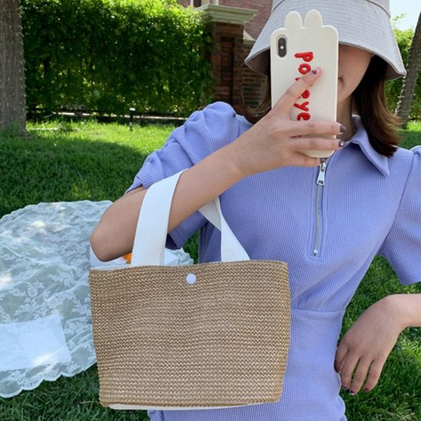 가벼운 라탄 토트 백 데일리 여성 라탄 백 여름 피크닉