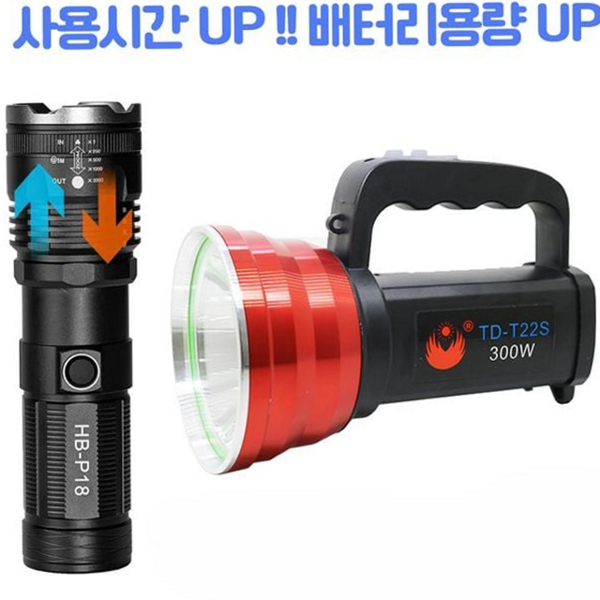 휴대용 led 서치라이트 캠핑용 충전식 서치라이트 탐조등 손전등 랜턴 다용도 - 메인 이미지