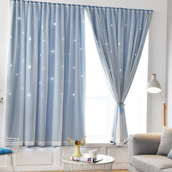 붙이는 별빛 암막 커튼 블루 펀칭 암막 커튼 작은방 침실