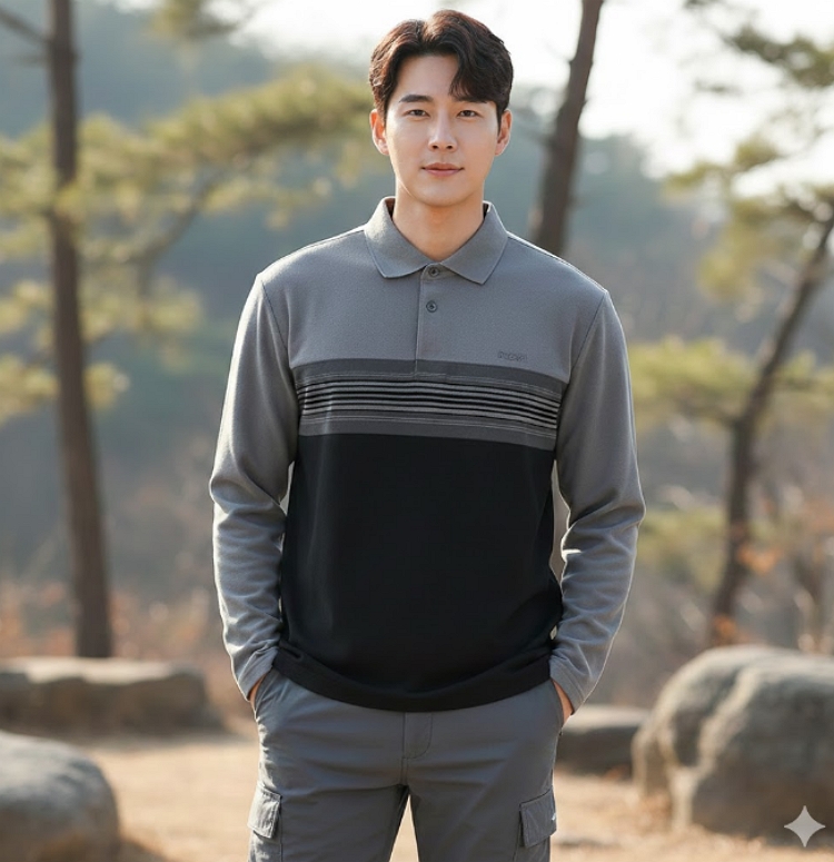 네파 남성 겨울 기모 피케 스트라이프 아웃도어 카라 등산 티셔츠 - 상세 이미지 5