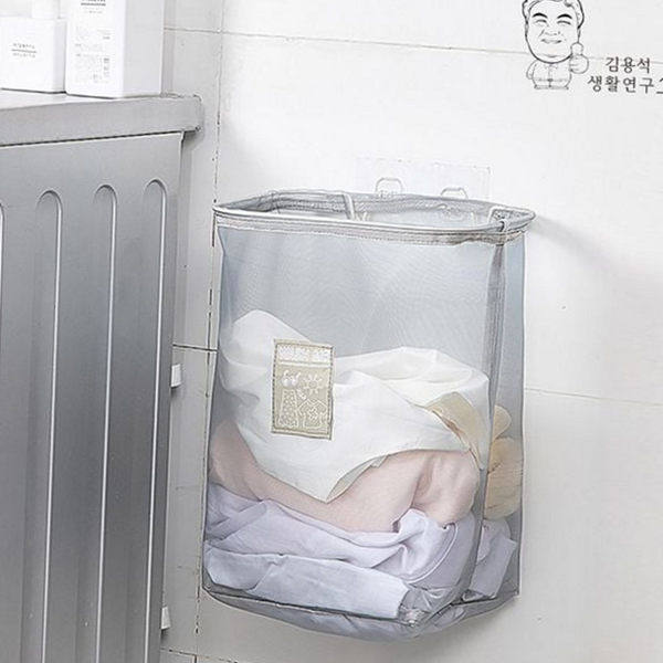 접이식 벽걸이 빨래통 메쉬 무타공 빨래통 욕실 다용도 보관함 - 상품 이미지