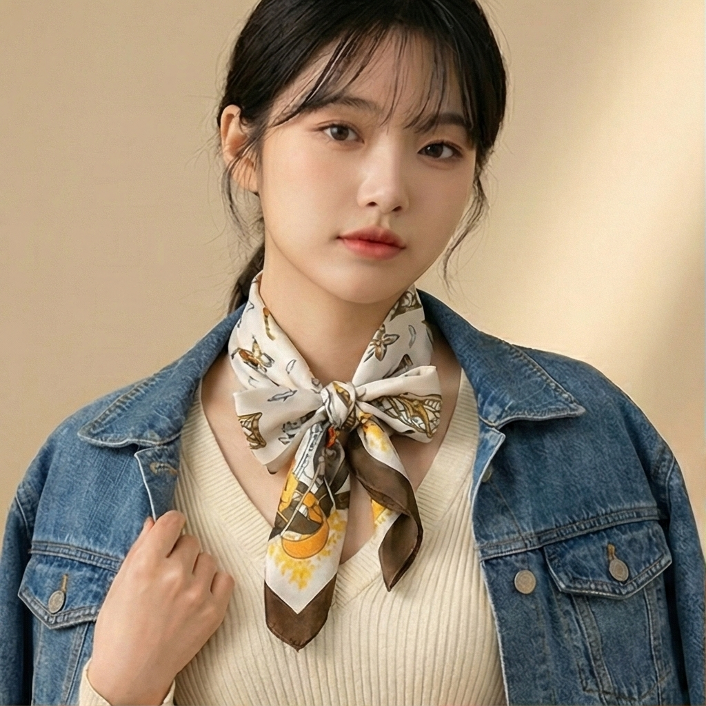 분위기 있는 쁘띠 목 스카프 70x70 가방 핸들 헤어 사각 스카프