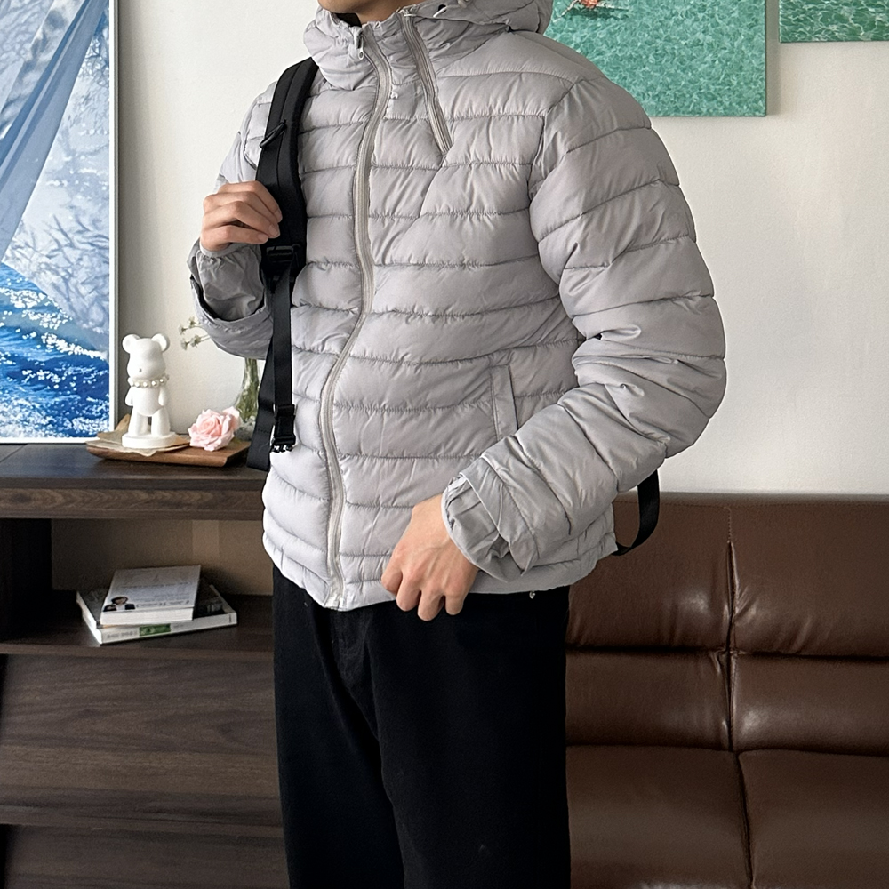 남자 경량패딩 워터프루프 방수 오버핏 후드 경량 남자 숏패딩 - 메인 이미지