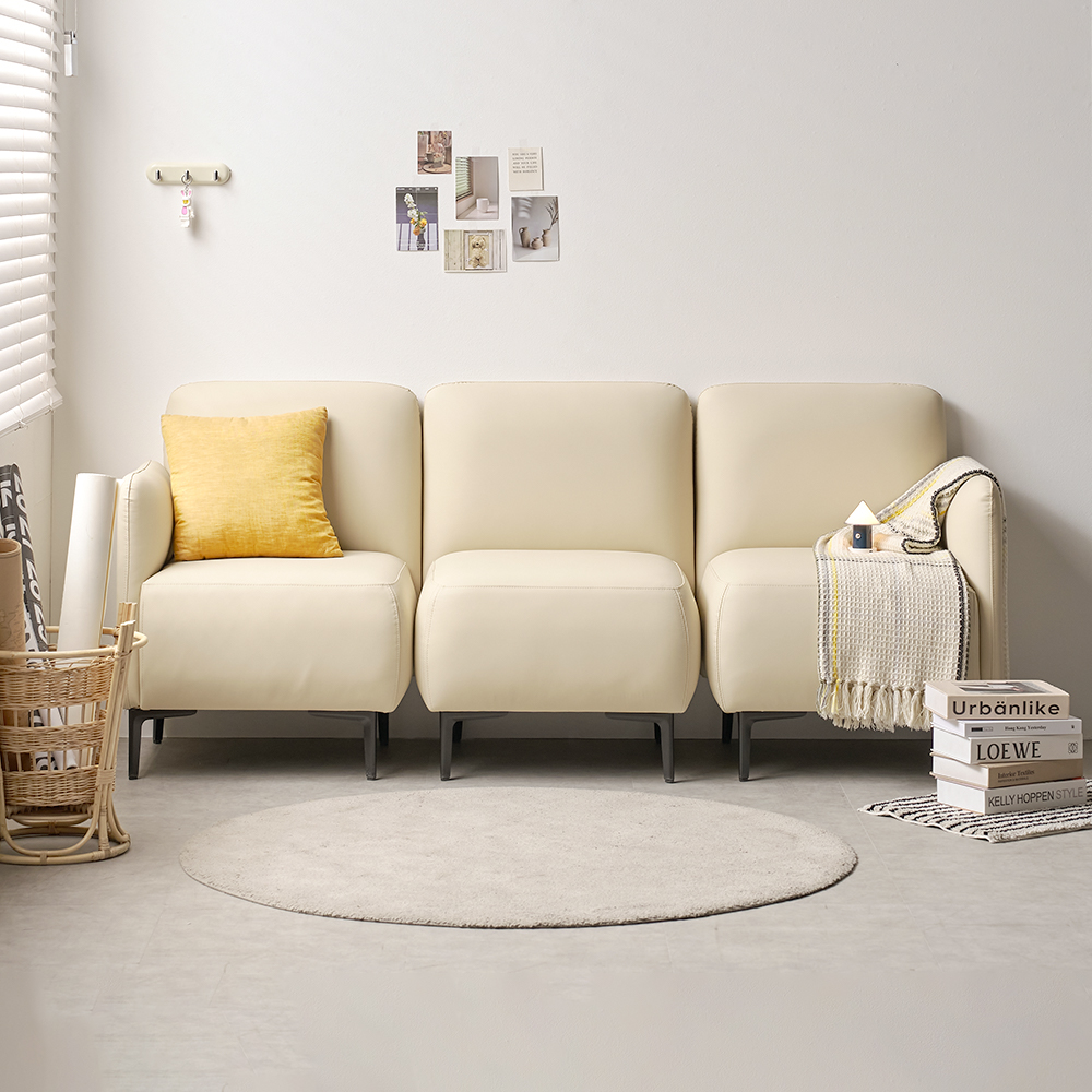 모듈형 미니 원룸 소파 실리콘 가죽 폭좁은쇼파 피콕 아이보리, 2인용