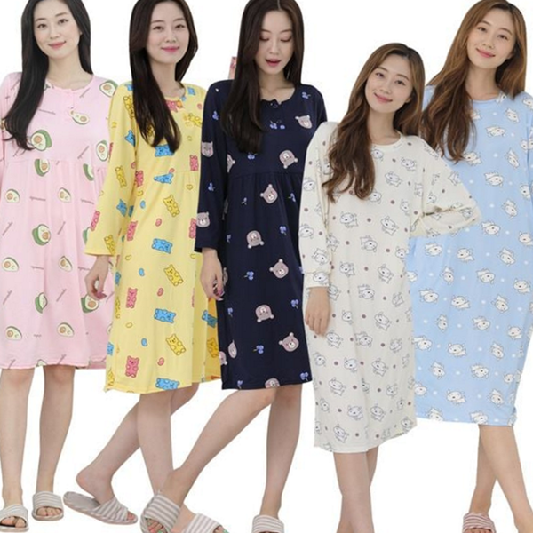 귀여운 여성 긴 팔 잠옷 캐릭터 여성 스판 잠옷 실내복 - 상품 이미지