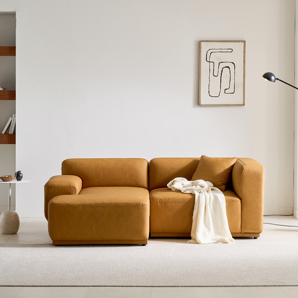 케이하우스홀드 켄지 2인 오픈 카우치형 실리콘가죽 비건레더 가죽소파 국내제작