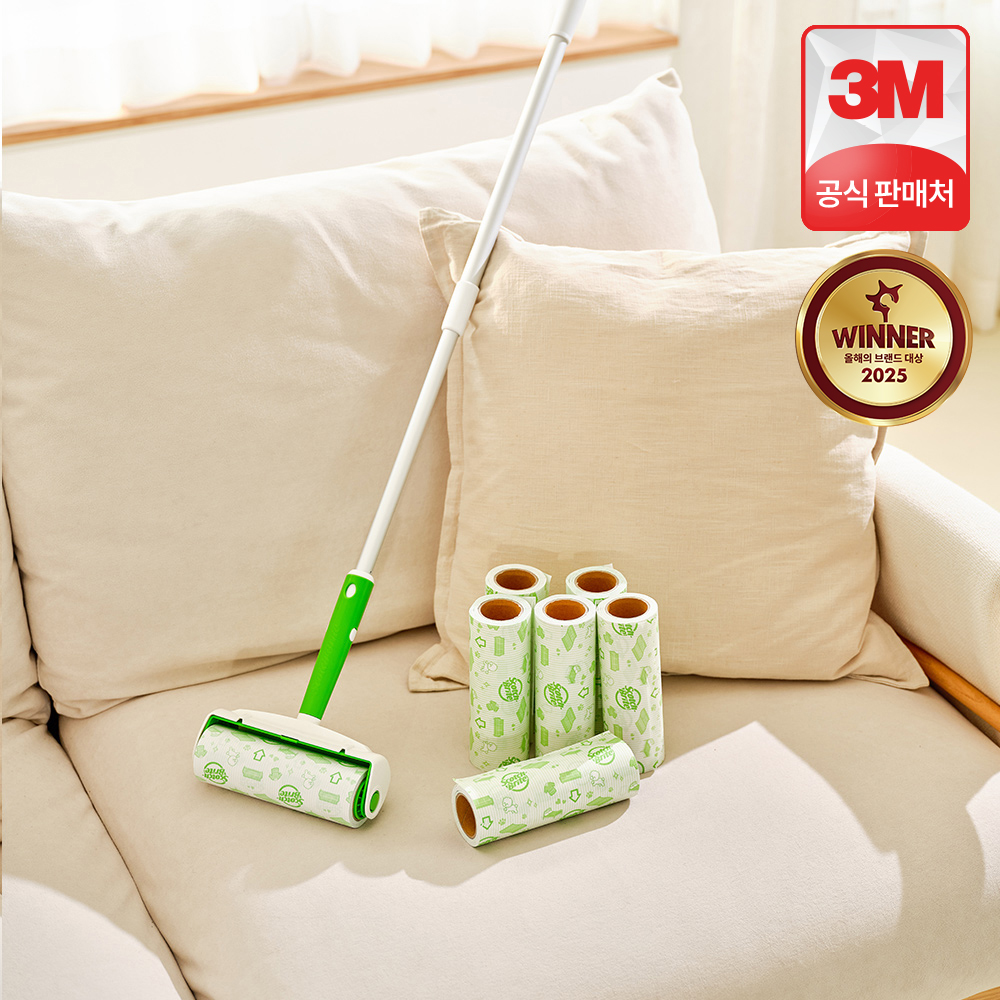 3M 돌돌이 테이프 클리너 대형 롱핸들+리필 7개 롤크리너 돌돌이밀대 바닥청소 거실청소 스카치브라이트 제품 이미지