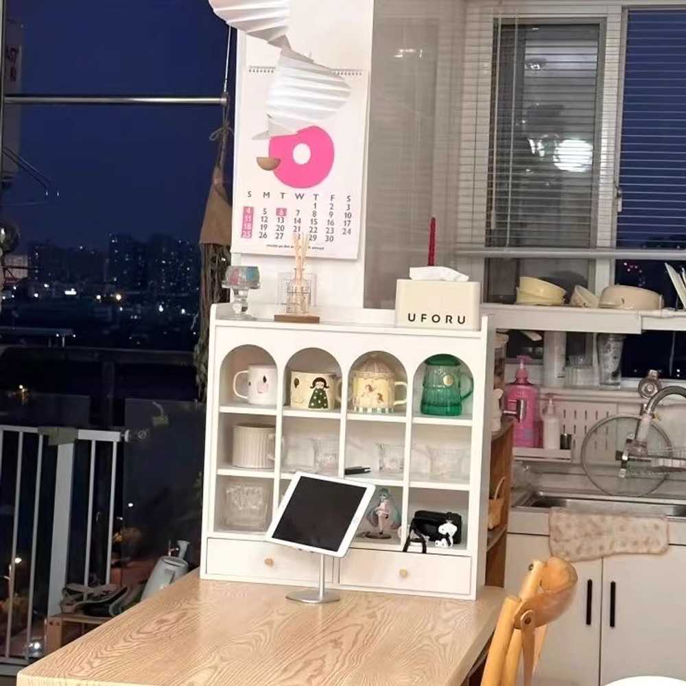 커피 수납장 커피잔 서랍 찬장 컵 머그컵 찻잔 홈카페 화이트 - 상세 이미지 4