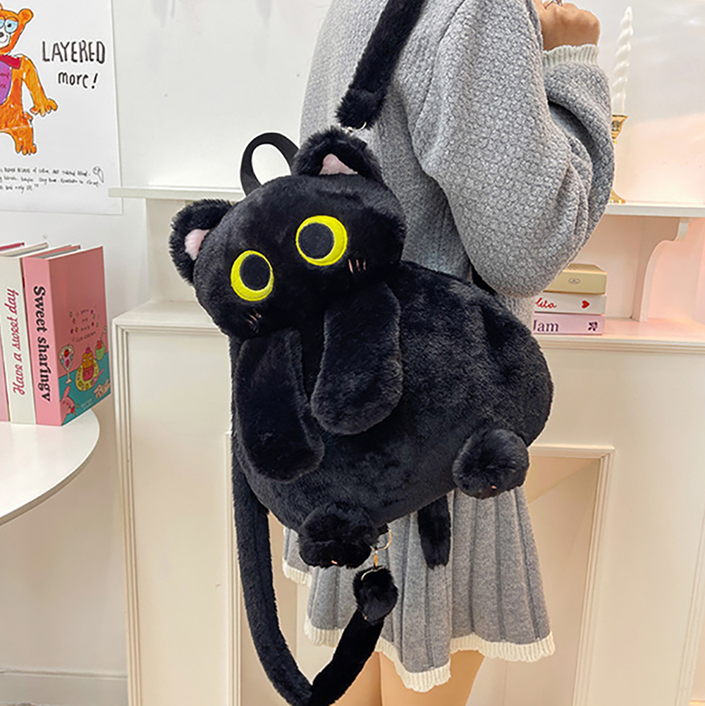 귀요미 검은 고양이 냥이 백팩 인싸템 플러시 데일리 친구 생일 선물 쓸데없는 웃긴 가방 - 상품 이미지