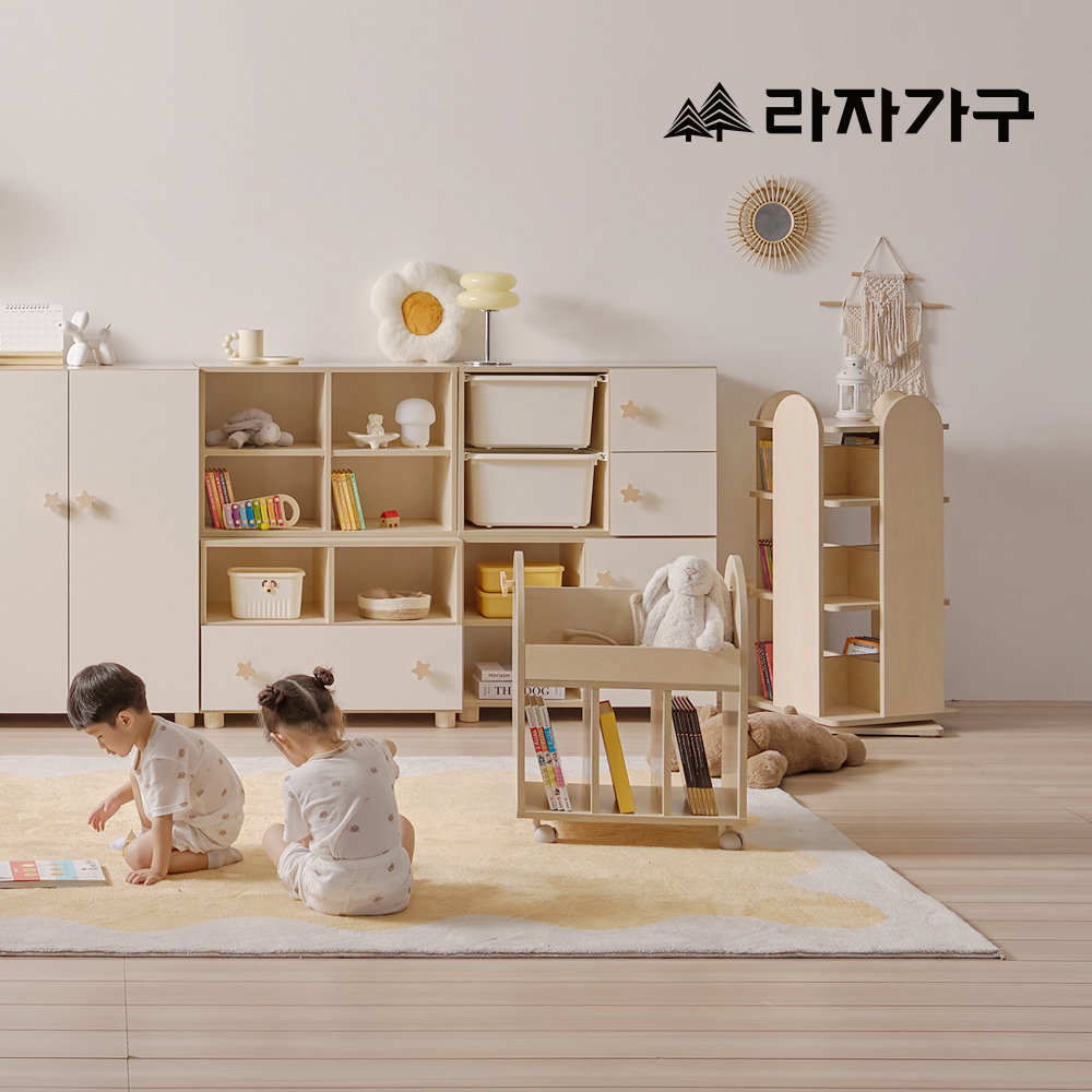 라자가구 베니 E0등급 키즈 4단 회전책장 어린이 이동형 유아 책꽂이 아기 교구장