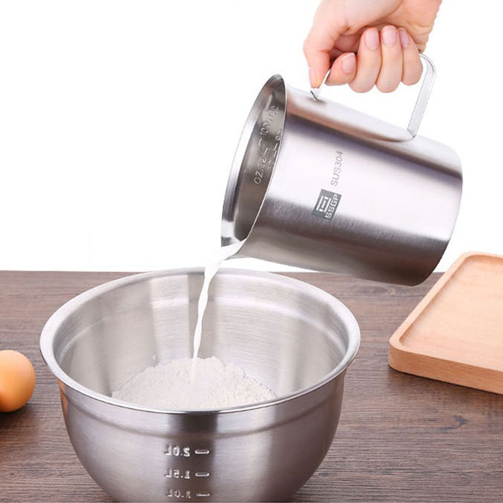 북유럽 스텐 손잡이비커 이유식 계량컵 1000ml - 상품 이미지