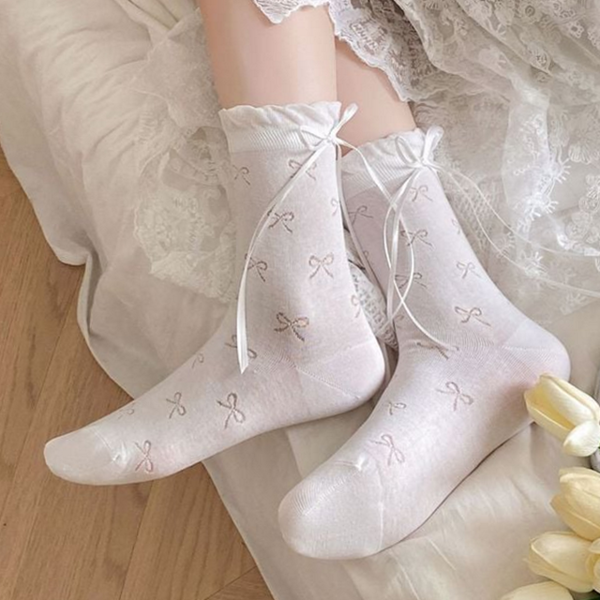 펀칭 발레 코어 양말 리본 여자 발레 코어 양말 메리제인 - 상품 이미지