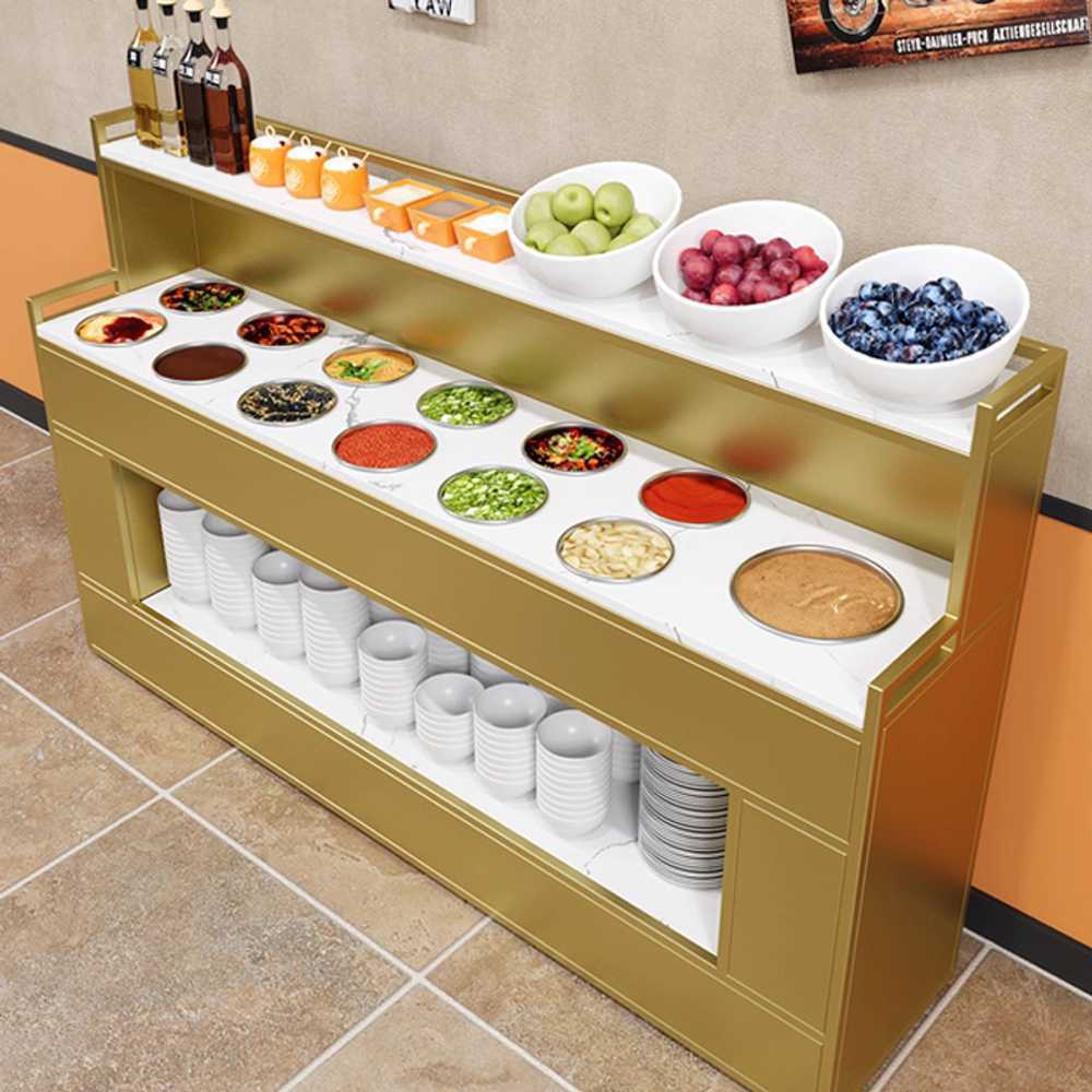 샐러드바 테이블 뷔페식 진열대 레스토랑 매장용 100x40x110cm 블랙 (9개 원형) - 상세 이미지 3