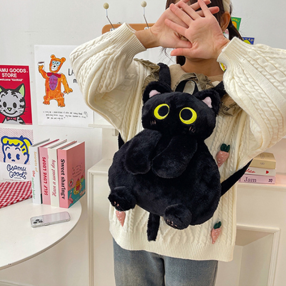 귀요미 검은 고양이 냥이 백팩 인싸템 플러시 데일리 친구 생일 선물 쓸데없는 웃긴 가방 - 상세 이미지 3