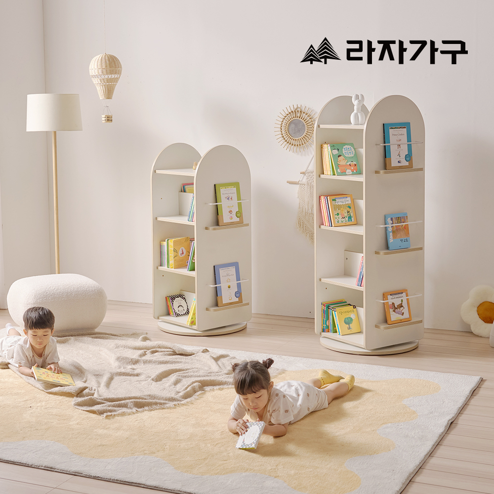 라자가구 베니 E0등급 어린이 키즈 전면 5단 360도 회전책장 유아 책꽂이 아기 교구장