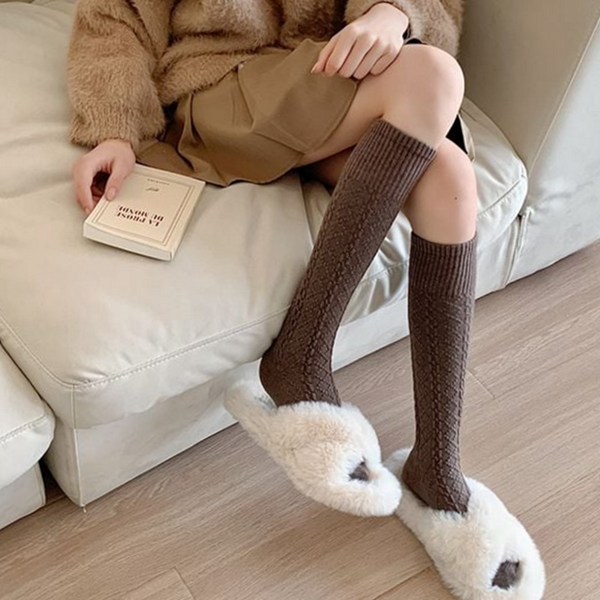 데일리 여자 니삭스 꽈배기 여성 니삭스 골지 양말 겨울 - 상품 이미지