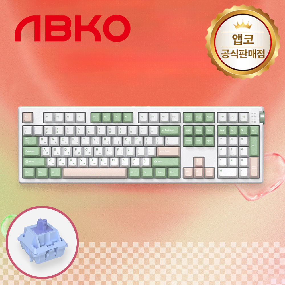 앱코 A108K 3모드 퀵스압 유무선 기계식 키보드 말차 그린, 맘모스축, 45g - 상품 이미지