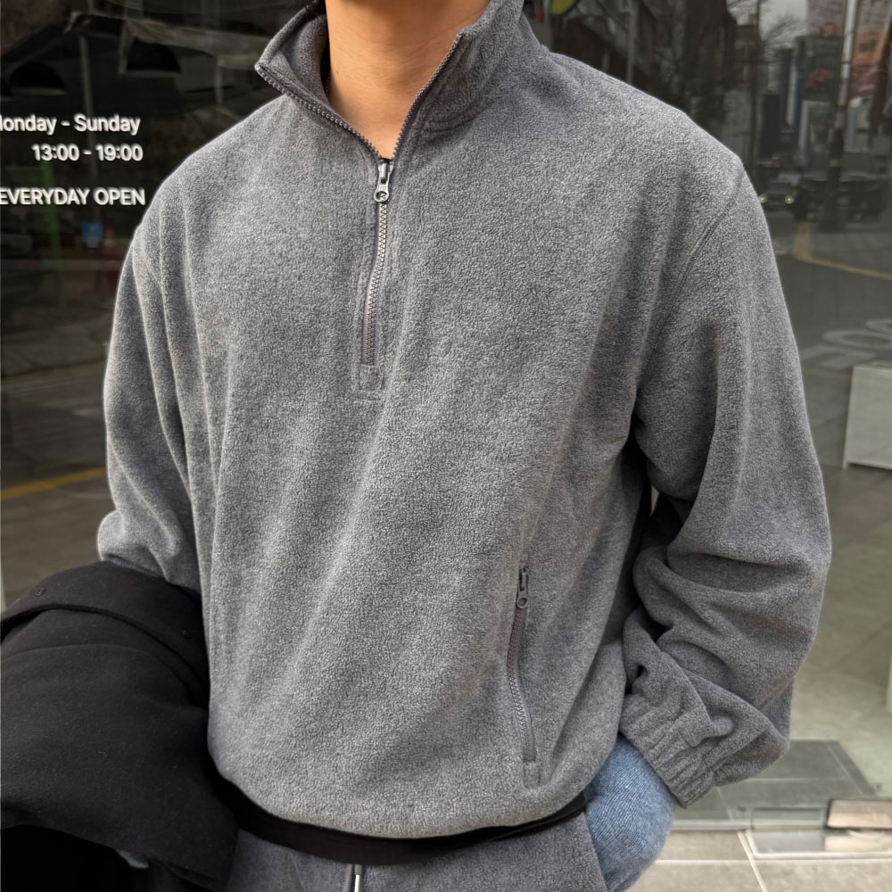아웃핏 남자 반집업 후리스 밴딩팬츠 셋업 4colos 트레이닝세트 트레이닝셋업 - 상세 이미지 4
