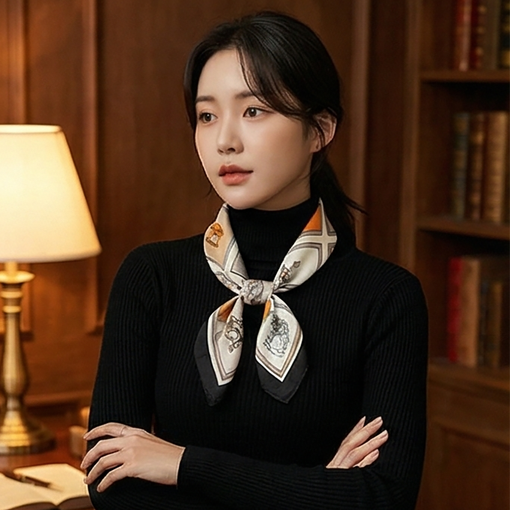 분위기 있는 쁘띠 목 스카프 70x70 가방 핸들 헤어 사각 스카프