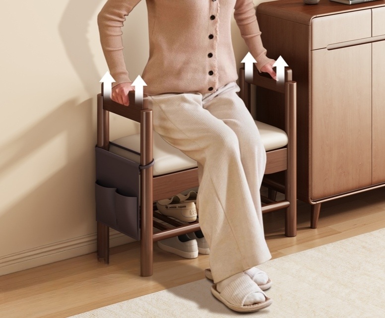 원목 손잡이 신발장의자 45cm 현관신발장 수납 슈벤치 편안한 인조가죽쿠션 다용도 - 상세 이미지 3