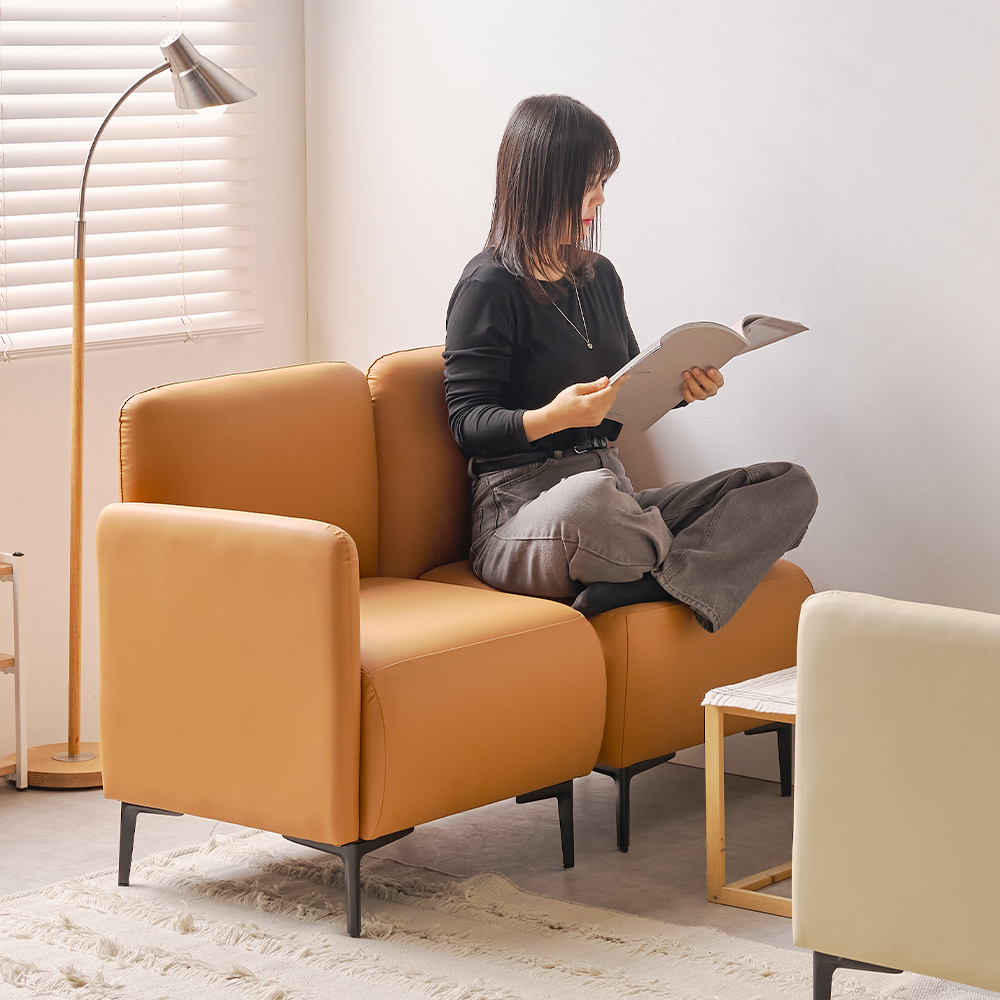 모듈형 미니 원룸 소파 실리콘 가죽 폭좁은쇼파 피콕 아이보리, 2인용