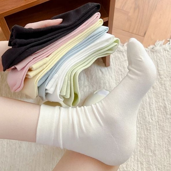 파스텔 여성 중목 양말 패션 여자 중목 양말 무지 골지 - 상품 이미지