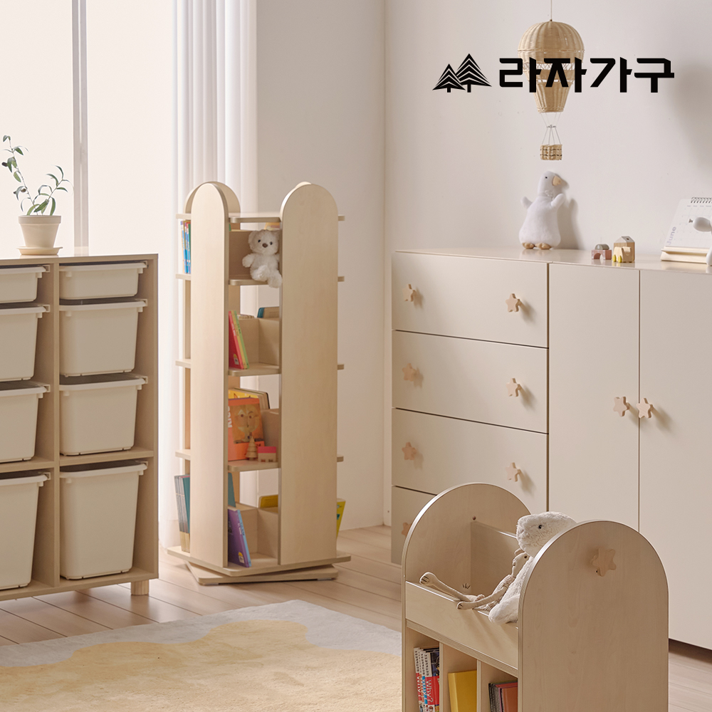 라자가구 베니 E0등급 키즈 4단 회전책장 어린이 이동형 유아 책꽂이 아기 교구장
