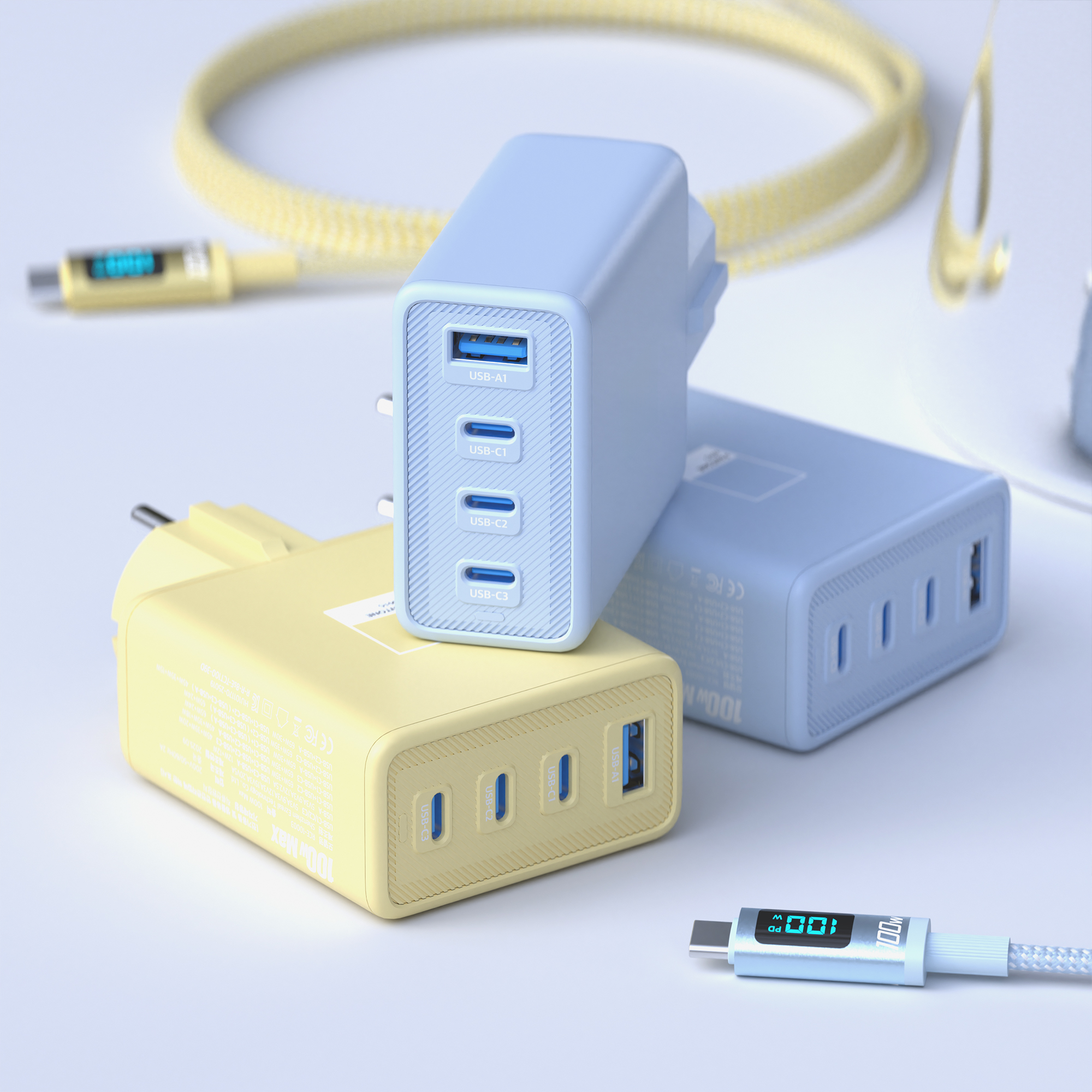 이어맥 100W GaN PD 초고속 멀티 충전기 LED 케이블 포함 세트 제품 이미지