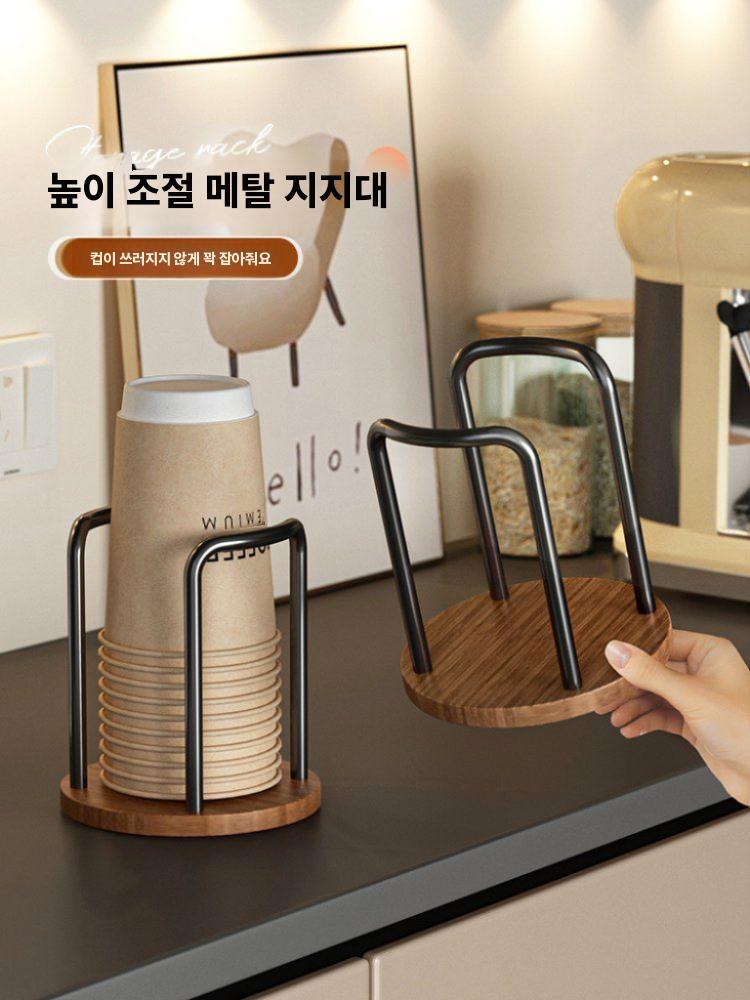 종이컵 홀더 받침 탕비실 홈카페 일회용 컵 거치대 월넛 싱글 - 상세 이미지 3