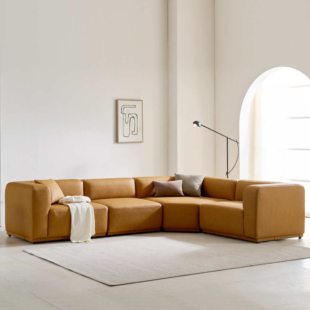 [2026 행사] 케이하우스홀드 켄지 모듈 5인 코너 카우치 소파 국내제작 가죽 실리콘레더