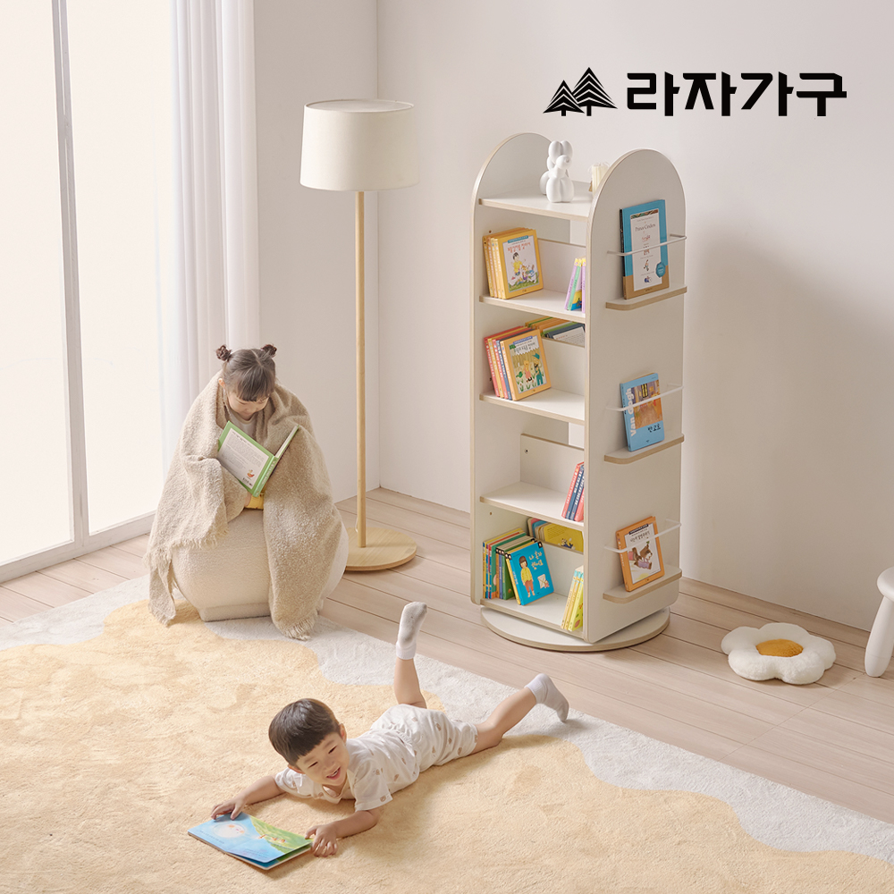라자가구 베니 E0등급 어린이 키즈 전면 5단 360도 회전책장 유아 책꽂이 아기 교구장