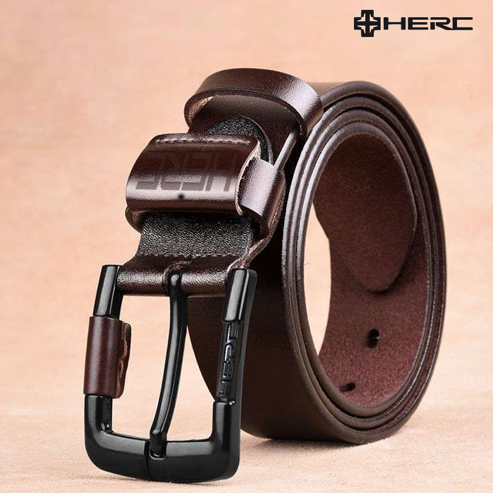 HERC 소가죽 벨트 고급 남성 가죽벨트 허리띠 캐주얼 정장 블랙 코팅 버클 골프벨트 선물 - 상세 이미지 3