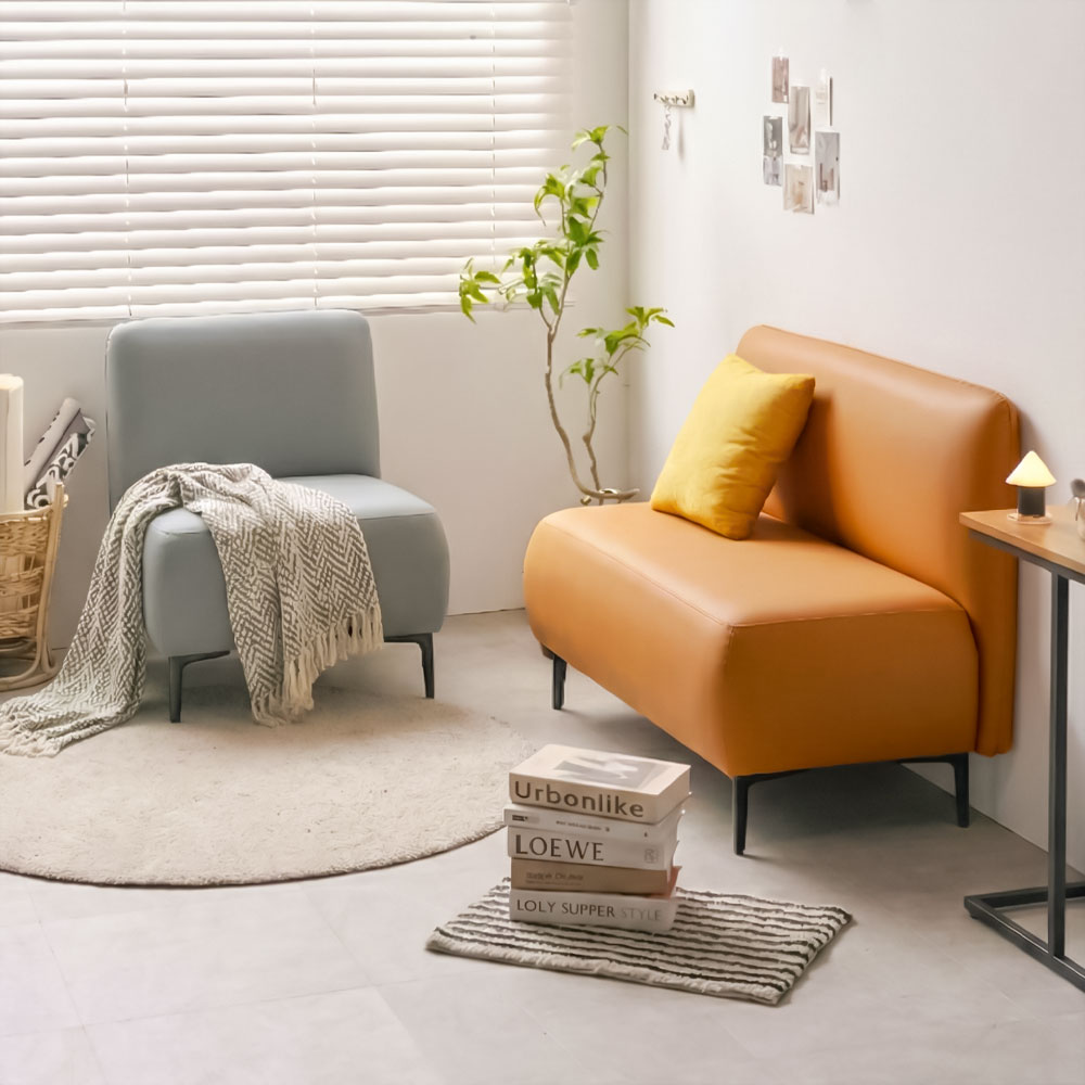 모듈형 미니 원룸 소파 실리콘 가죽 폭좁은쇼파 피콕 아이보리, 2인용