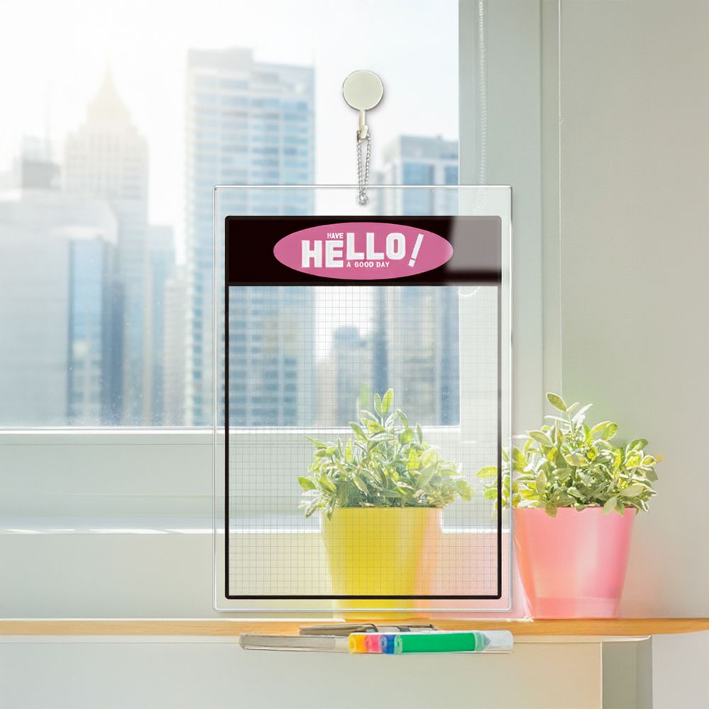 아크릴 걸이형 메모보드 HELLO2 알림 안내판 21x30cm 투명판 - 상품 이미지