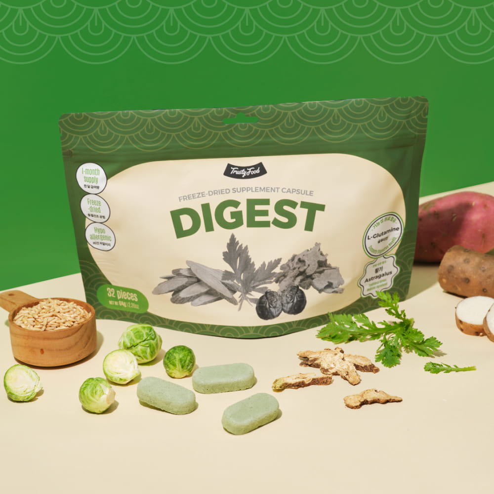 트러스티푸드 동결건조 저알러지 한방캡슐 다이제스트 강아지 유산균 장영양제 설사 눈물 32개 이미지 1