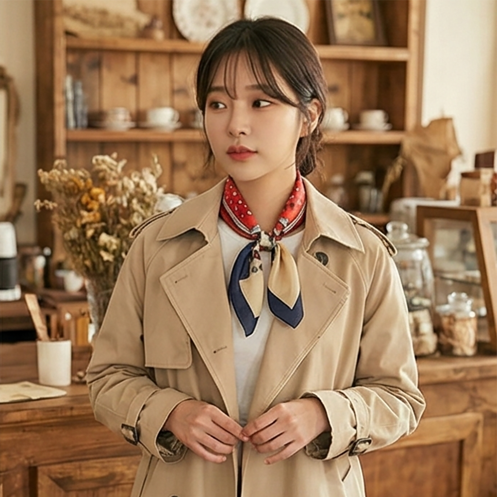 분위기 있는 쁘띠 목 스카프 70x70 가방 핸들 헤어 사각 스카프