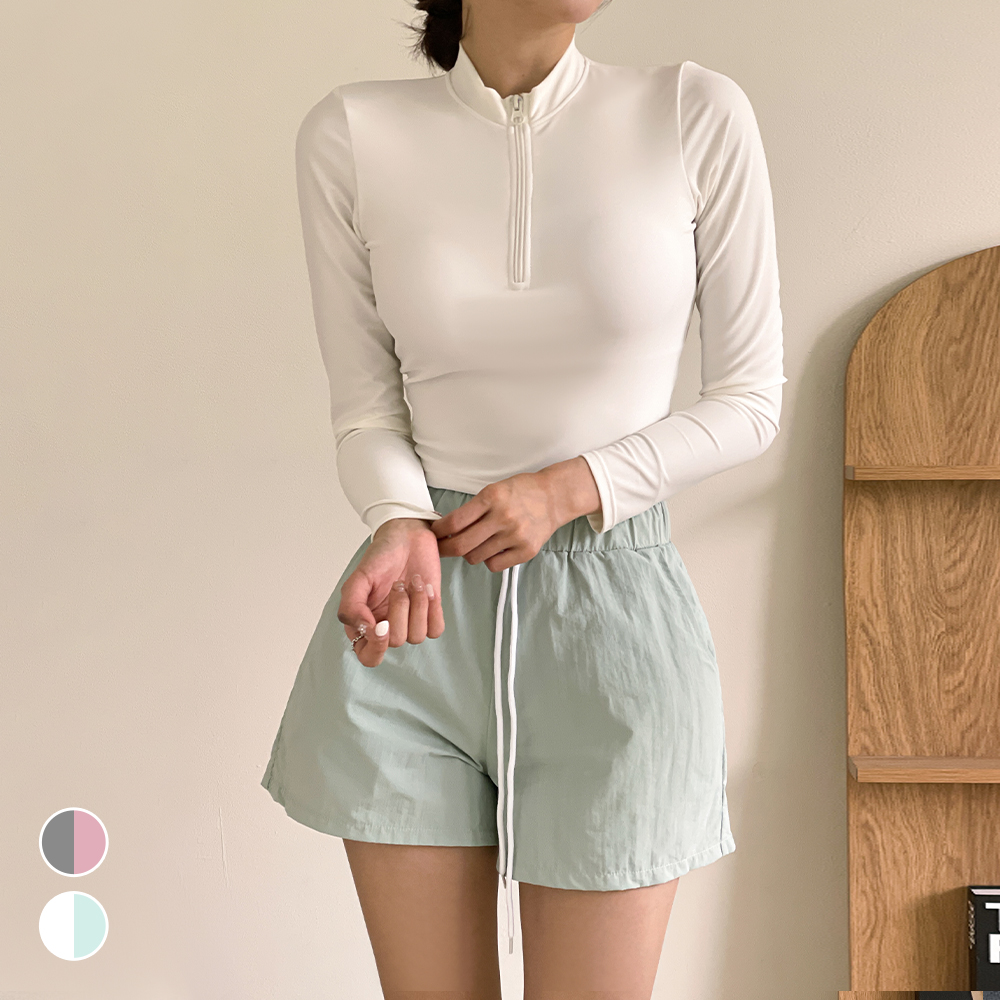 오르웨인 여성 래쉬가드 크롭 체형커버 비치웨어 슬림핏 수영복 - 상품 이미지