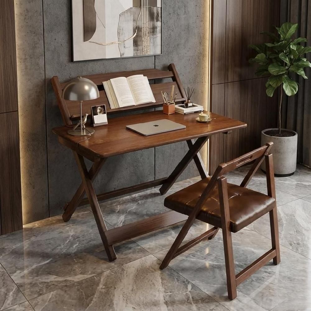 원목 접이식 책상 자취 데스크 북카페 인테리어 탁자 60x40x73cm 4단 높이조절