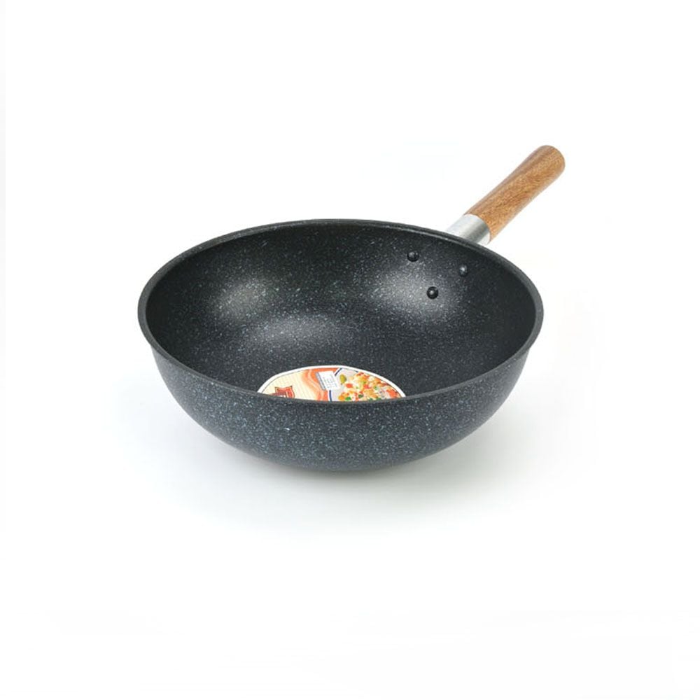 나무손잡이 양면마블코팅 중국팬 튀김웍 30cm - 상품 이미지