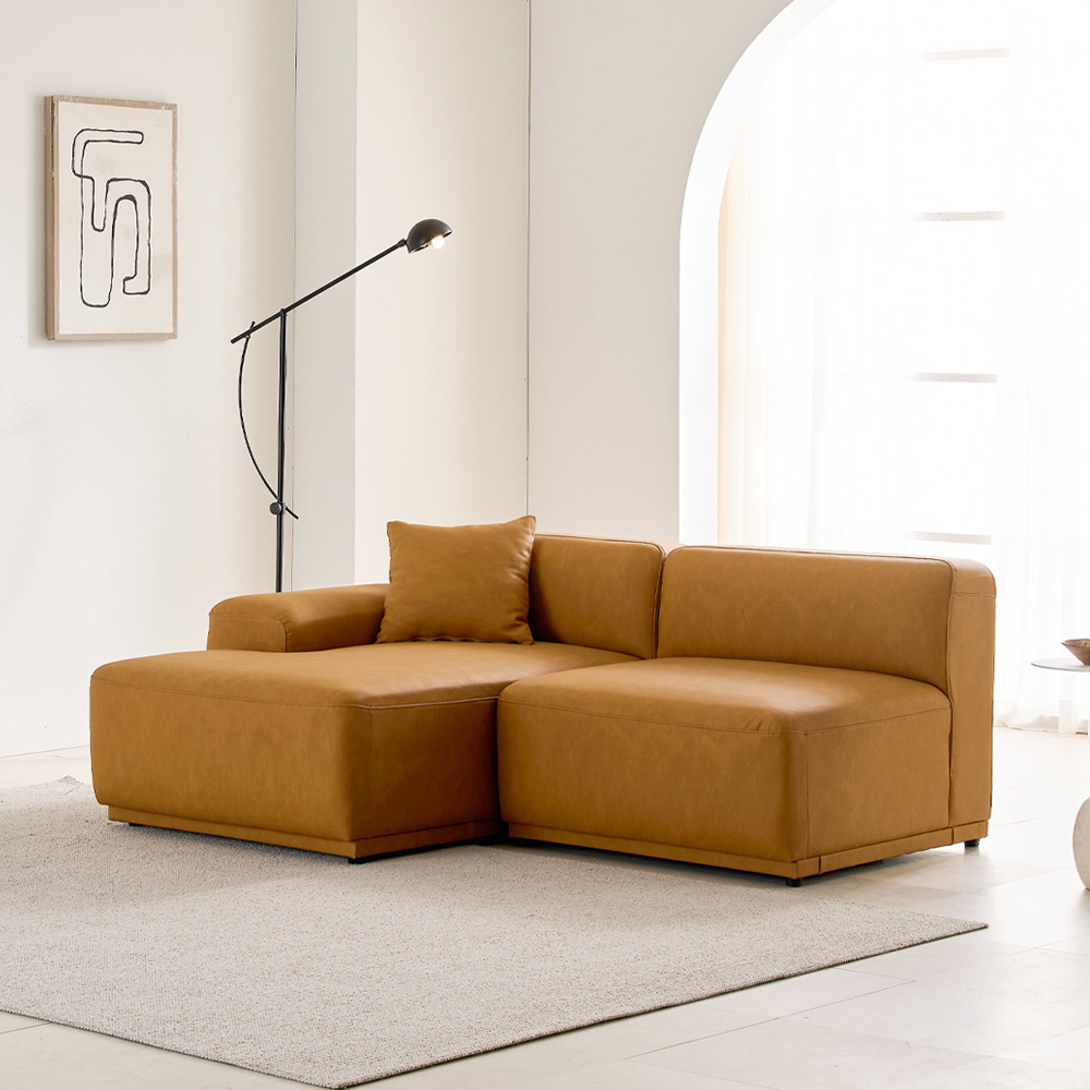 케이하우스홀드 켄지 2인 오픈 카우치형 실리콘가죽 비건레더 가죽소파 국내제작