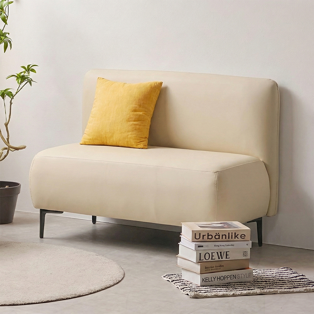 모듈형 미니 원룸 소파 실리콘 가죽 폭좁은쇼파 피콕 아이보리, 2인용
