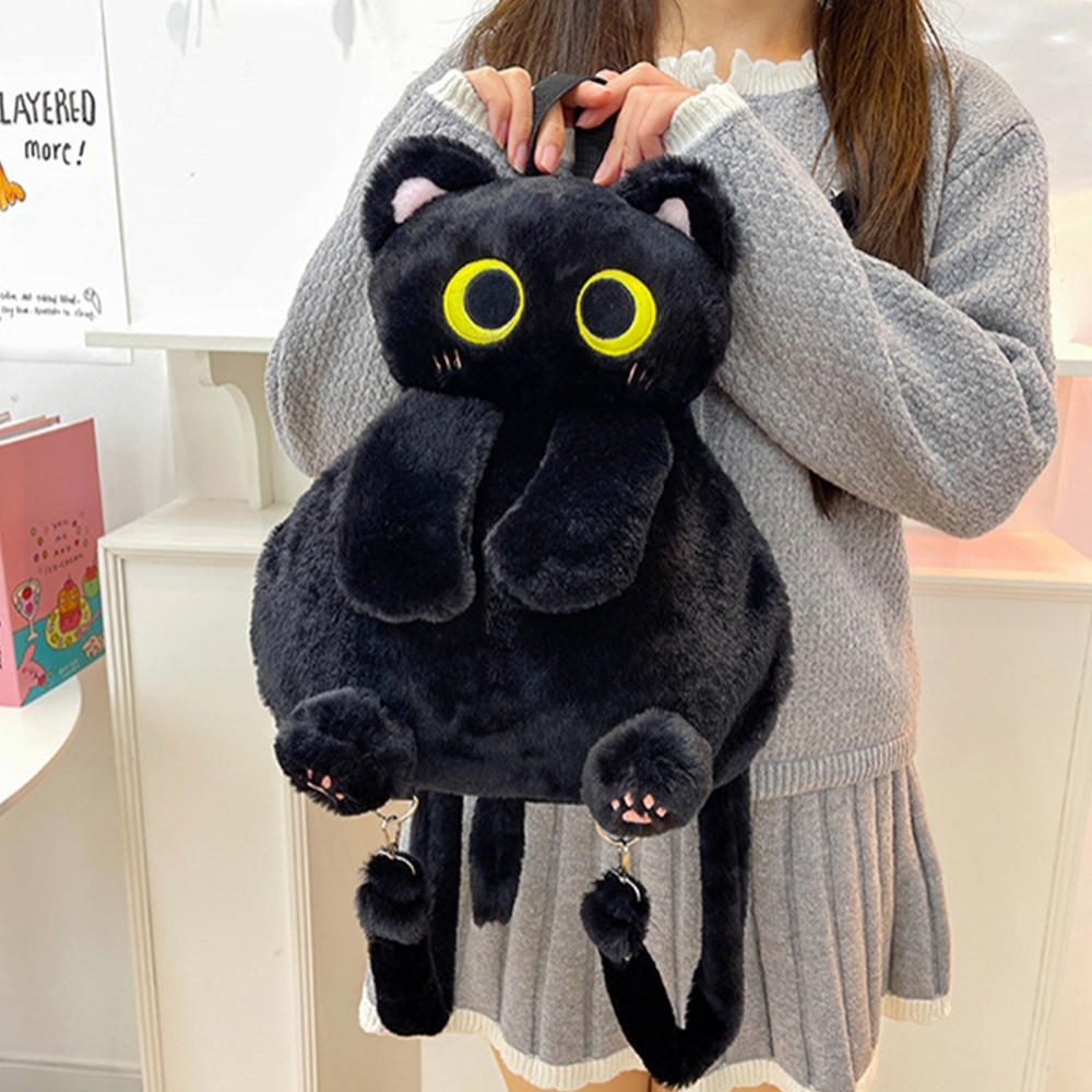 귀요미 검은 고양이 냥이 백팩 인싸템 플러시 데일리 친구 생일 선물 쓸데없는 웃긴 가방 - 상세 이미지 5