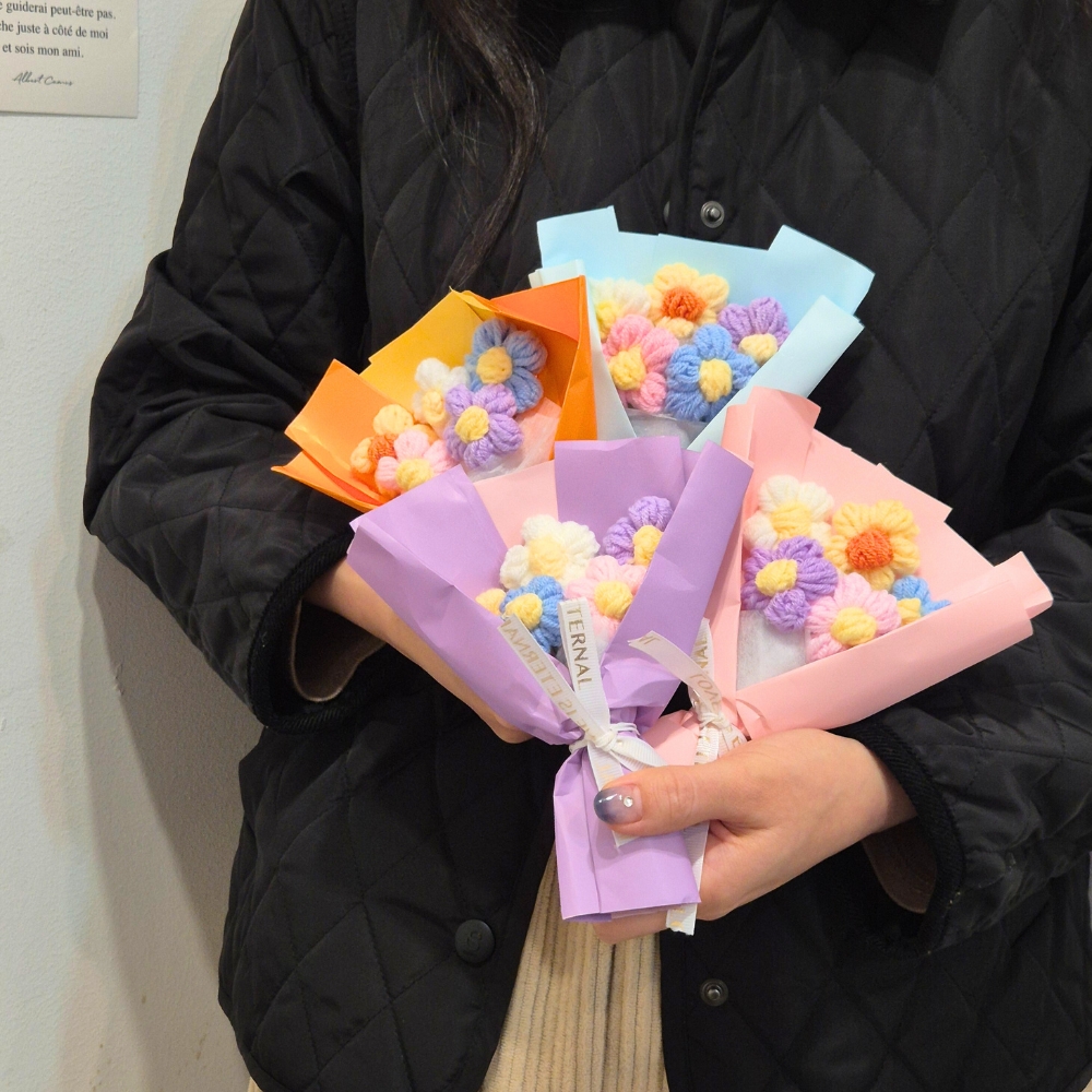 한송이 꽃다발 뜨개 졸업식 졸업 꽃 완제품 학예회 발표회 재롱잔치 - 상세 이미지 2