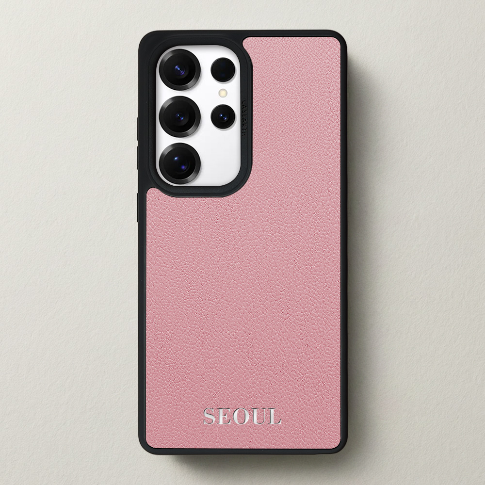 케이스어스 프랑스 미조레 가죽 맥세이프 각인 커스텀 케이스 베이비핑크, 갤럭시S25 울트라