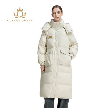[해외]CLARKE QUEEN 여성용 롱 다운 우아한 재킷 정교한 겨울 오리 코트 후드 오버 더 니 고급스러운 캐주얼 두꺼운 장착 프리미엄 패딩 퍼글래머러스한 퍼 204158