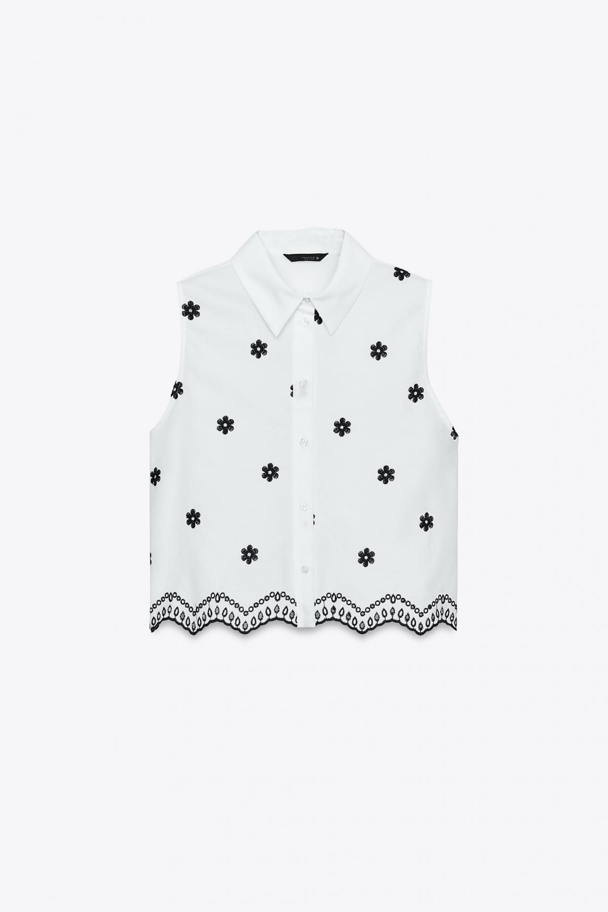 자라 컷워크 자수 슬리브리스 크롭 블라우스 3564/801 WHITE - 상품 이미지