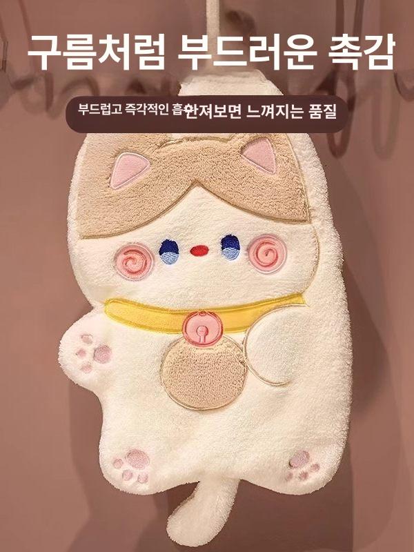 귀여운 고양이 극세사 손수건 걸이형 강력흡수 빠른건조 두꺼운 손타월 그레이 이중층 두꺼운 빠른 흡수 33x1x28mm - 상세 이미지 5
