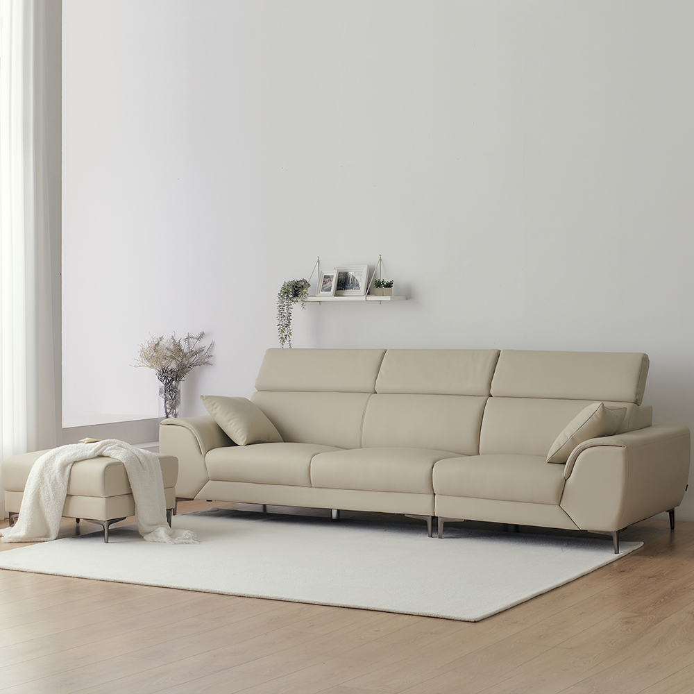 스코나 루프아 실리콘레더 가죽 헤드틸팅 4인 소파+스툴