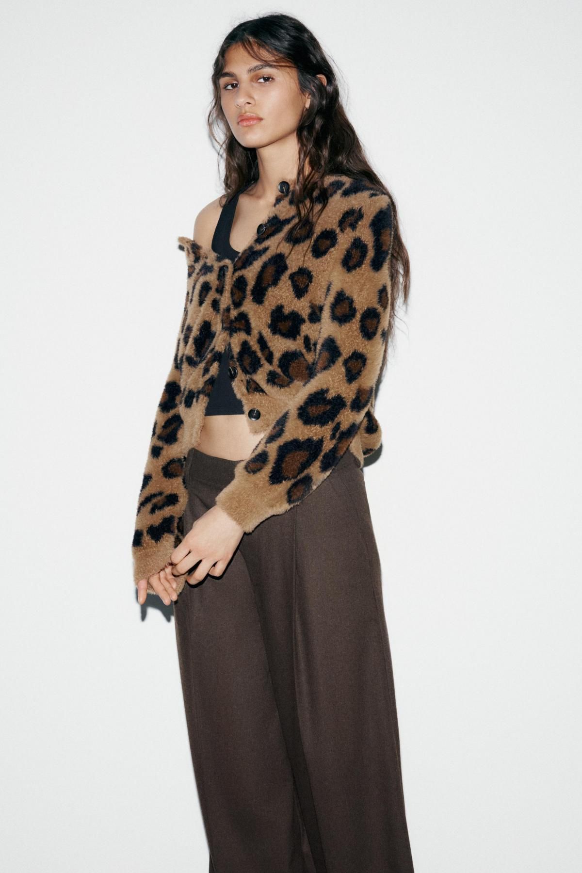 자라 레오파드 자카드 라운드넥 니트 가디건 6771/157 LEOPARD - 상세 이미지 5