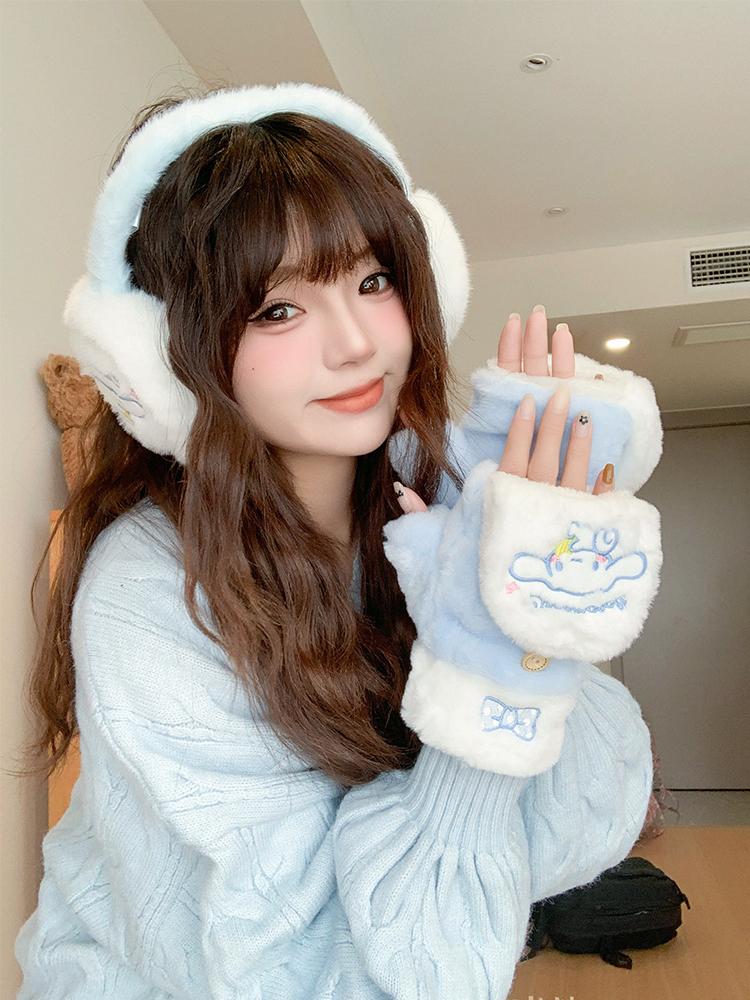 산리오 자수 장갑 귀마개 이어머프 키티 시나모롤 쿠로미 마이멜로디 한교동 시나모롤 귀마개 장갑 - 상세 이미지 3